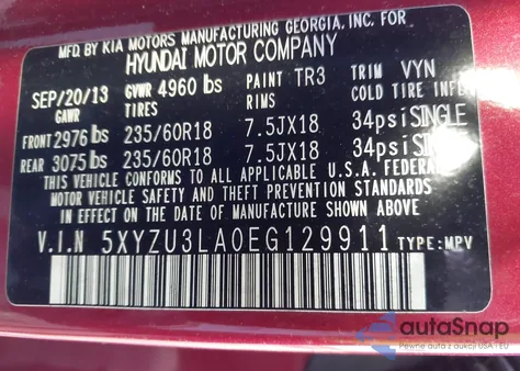 2014 Hyundai Santa Fe Sport 2.0L Turbo из США, поврежденный, VIN 5XYZU3LA0EG129911